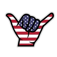 USA American FLAG Hang Loose Sticker Shaka Surf Surfing Car Vehicle Bumper Decal