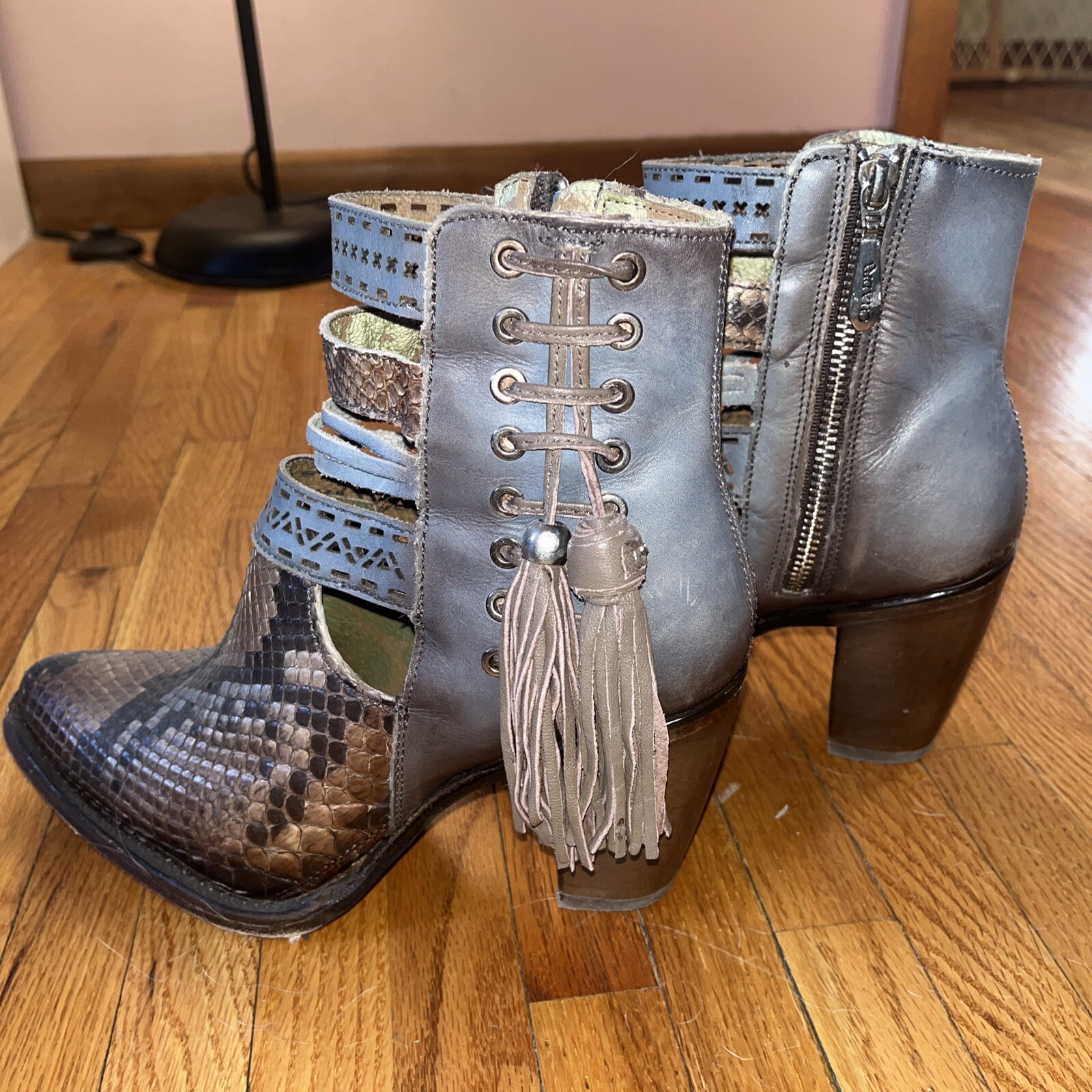 Cuadra Ladies Genuine Python Blue Leather Booties… - image 2