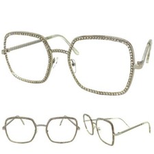 Women's Classy Elegant Bling Retro Clear Lens EYE GLASSES Square Silver Frame