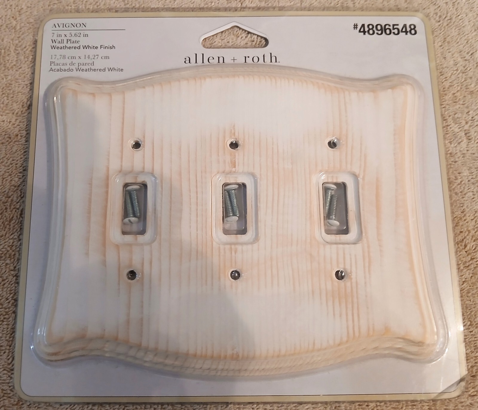 ALLEN + ROTH AVIGNON 7x5.62 Triple Wall Plate in Weathered White 4896548