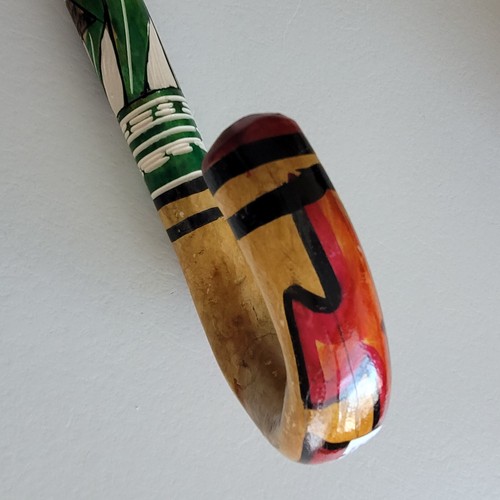 Manly Heavy Duty Hand Carved Wooden Cane Mexican Aztec Hand Painted Mexico Walk - Picture 9 of 23