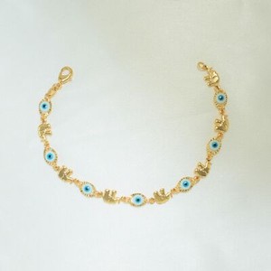 Authentic Blue Evil Eye, Elephant Gold Plated Protection Bracelet, 7.5 inch - For Her