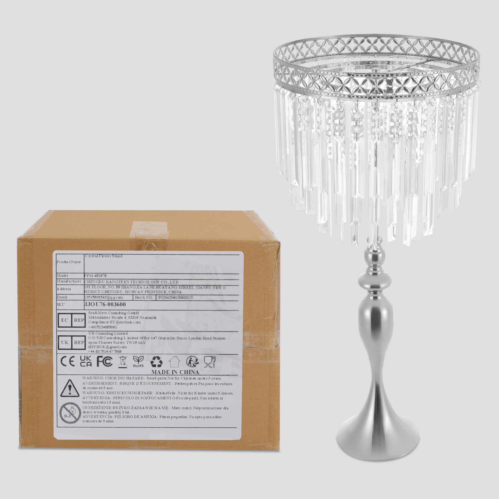 Silver Modern Flower Holder For Wedding Crystal Decoration Flower Stand