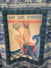 Custom Upcycled Flannel Shirt w/ Gay Life Stories Art applique L - ONE OF A KIND