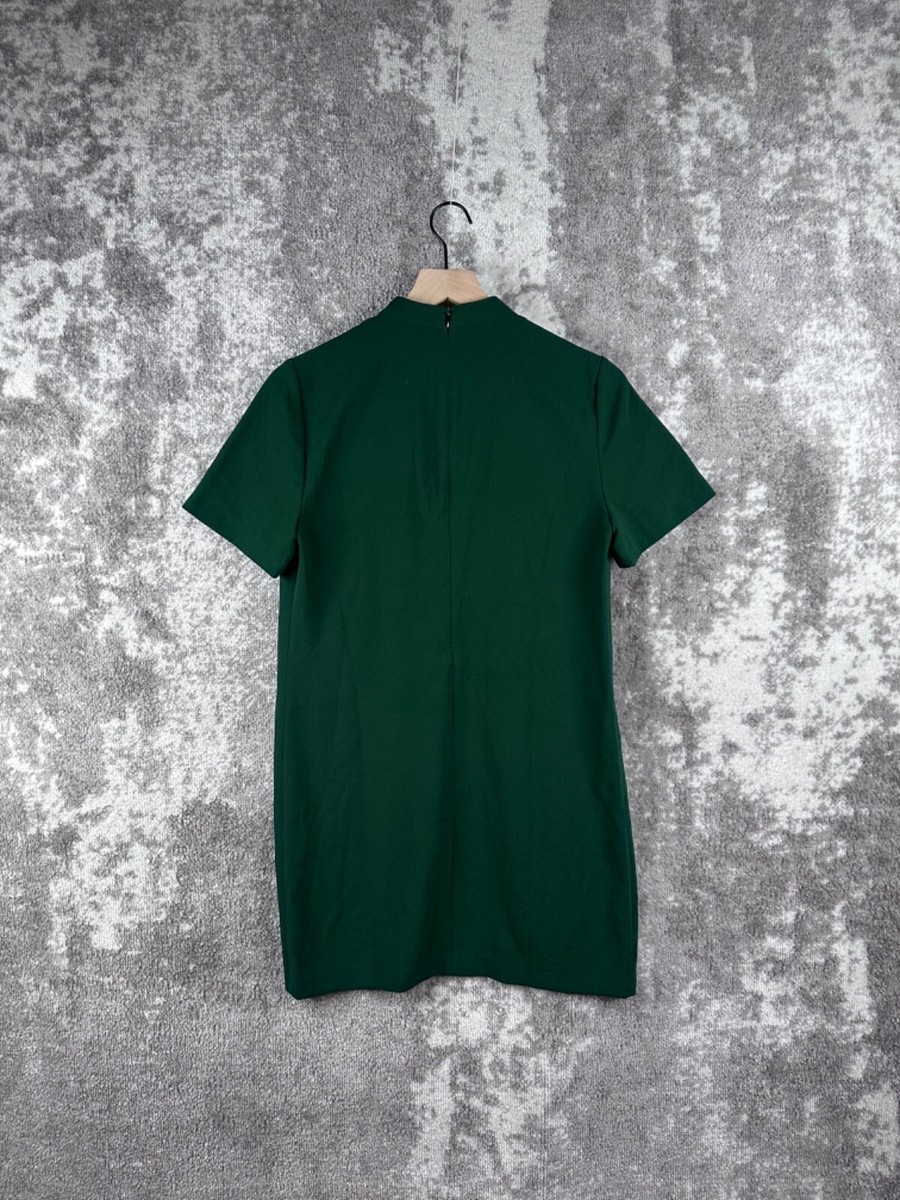 Zara Dress Small Womens Green Short Sleeve Textured V Neck Halter Shift |  eBay