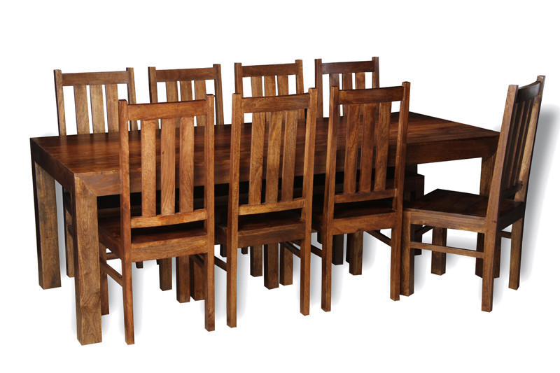 SOLID MANGO WOOD DAKOTA 220CM DINING TABLE & 8 DAKOTA CHAIRS NEW FURNITURE