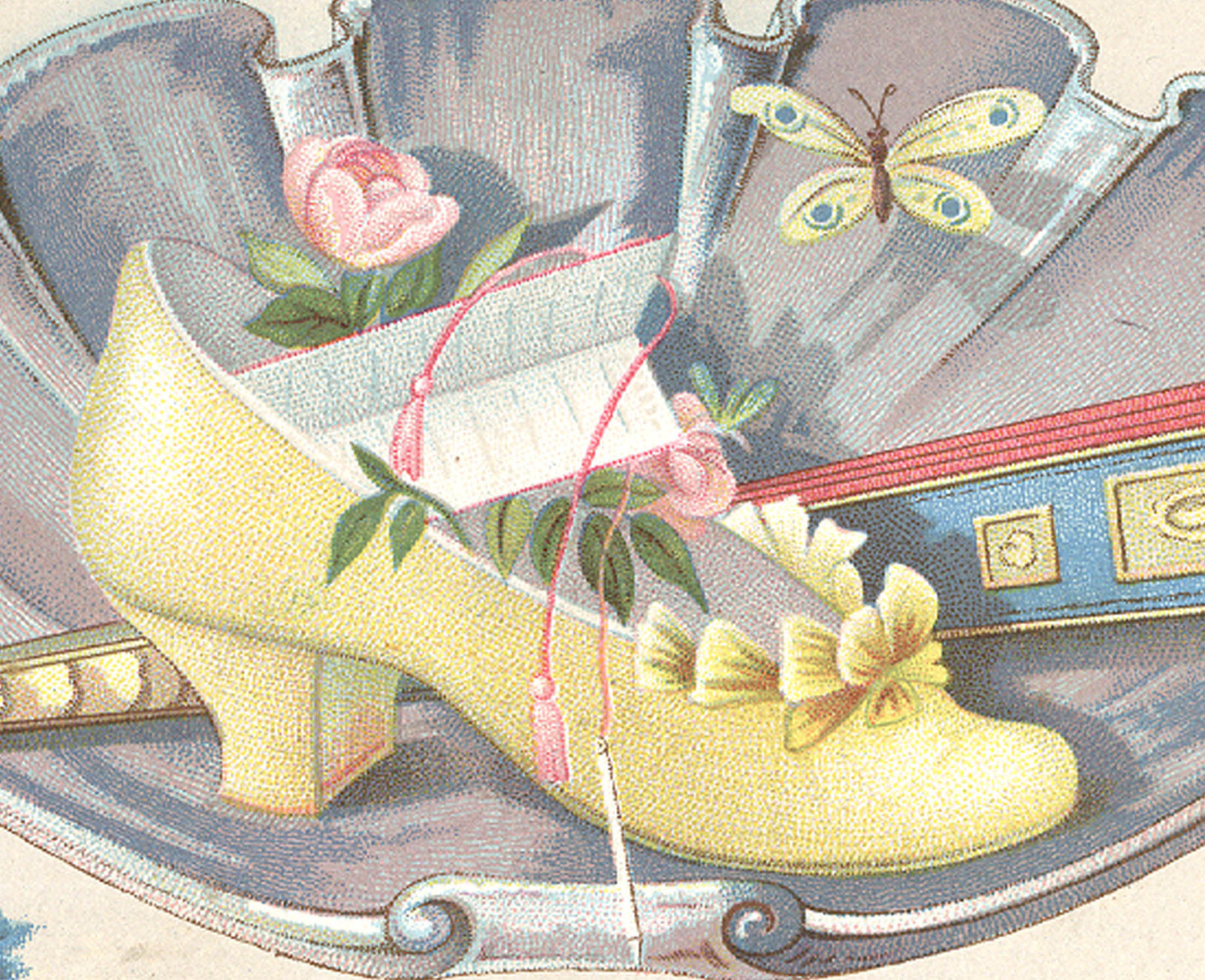 DE WITT IOWA TRADE CARD, SCHLABACH'S SHOE STORE, GIANT SHOE IN SHELL DISH   Z447