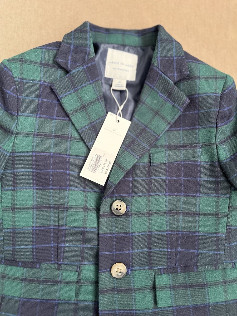 Janie And Jack Boys 2T Green Blue Plaid 2 Button Blazer Jacket