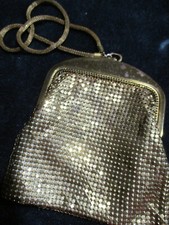 Vtg Whiting & Davis Co. 40's Art Deco Frame Bag Gold Mesh Small Made in USA