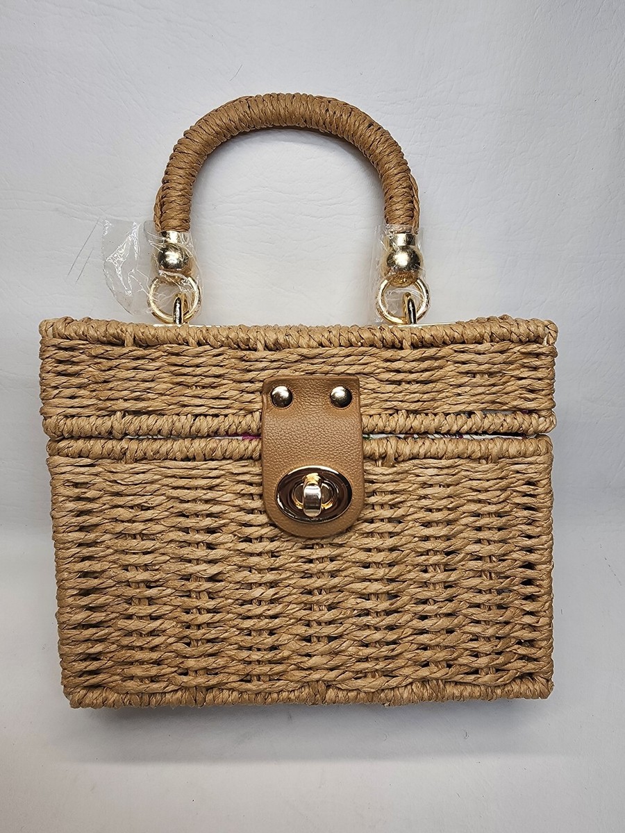 【SPERONE】24SS★ Tree Line Mini Bag Bohemian Square Retro Straw Woven Box Mini Handbag Straw