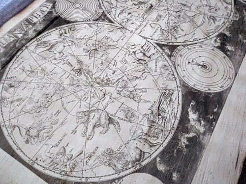 Mapa astronómico antiguo Planisphaerium coeleste grabado en madera 17,5" x 13" - Imagen 13 de 14