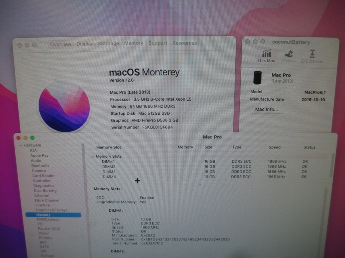  Apple Mac Pro 6.1 A1481 2013 3.5GHz Xeon 6-Core D500 3GB - 64GB