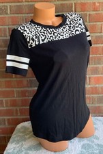 Victoria's Secret PINK Crew Short Sleeve T-Shirt Top Black Cheetah sz Small Tee