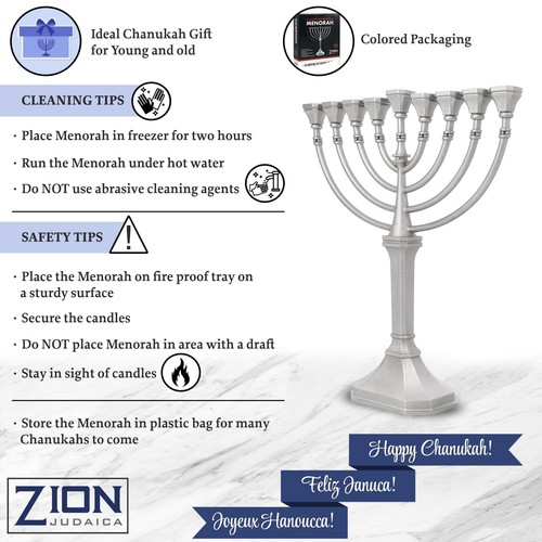 Traditional Classic Hanukkah Menorah - 9.5 Tall Graceful Style Candle Minorah - Picture 4 of 7