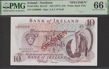 Northern Ireland, 10 Pounds, (1977), P63bs, SPECIMEN, PMG 66EPQ