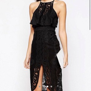asos black lace midi dress