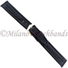 18mm Hirsch Livingstone Black Contrast Stitch Textured Leather Mens Band R/LONG
