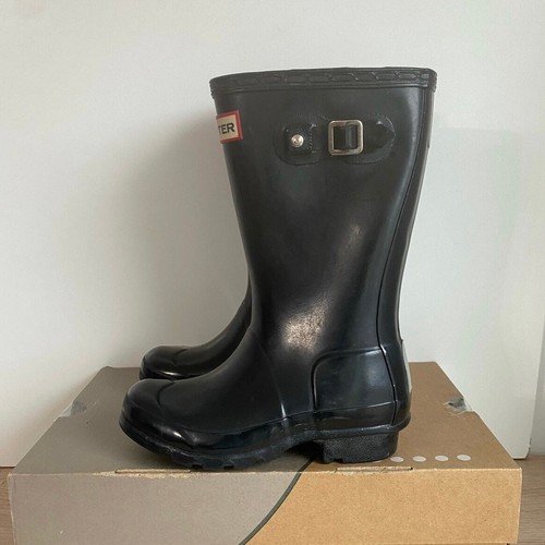 Hunter Original Black Gloss Kids Slip On Rain Boots - US 13 Boy/ 1 Girl - Picture 5 of 10