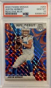 Justin Herbert 2020 Panini Mosaic Reactive BLUE Prizm #263 NFL Debut RC PSA 10