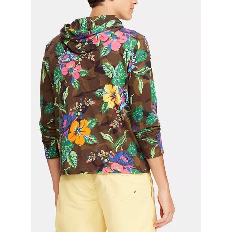 Felpa con cappuccio da uomo stampa floreale camicia a maniche lunghe con pony taglia S 100% cotone