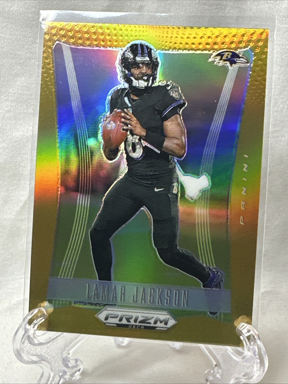 Lamar Jackson 2024 Panini Prizm DECA Football #20 True GOLD /10 Ravens SSP