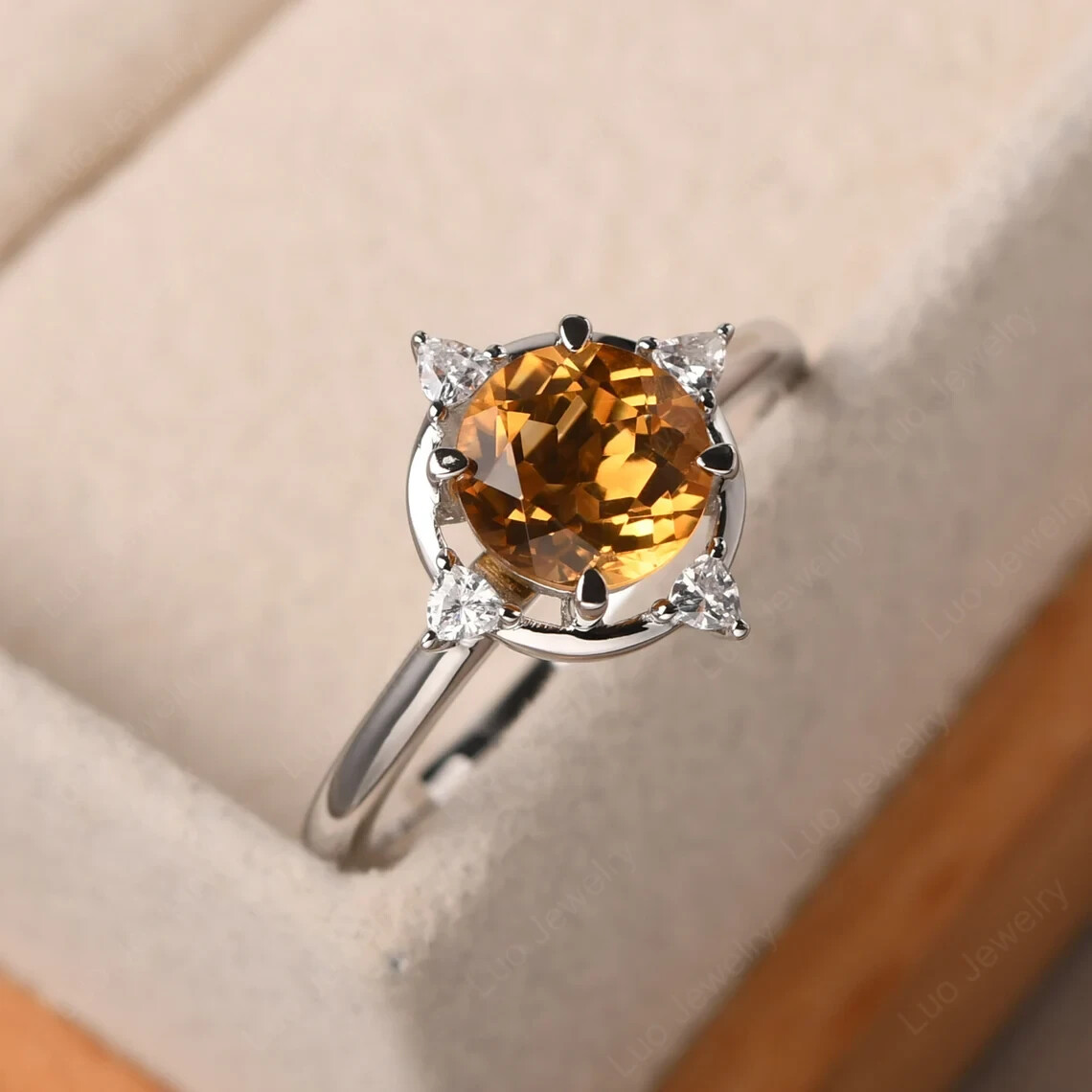Natural Citrine Sterling Silver Engagement Ring Custom Sizes