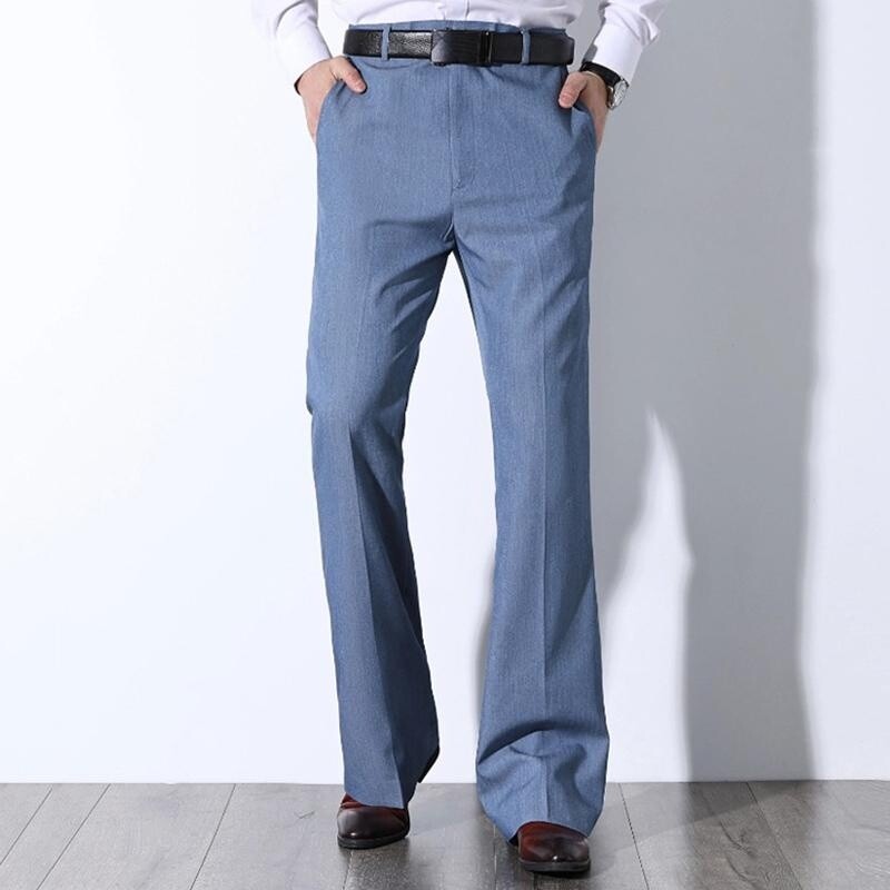 Men Bell Bottom Flared Pants Formal Business Bootcut Trousers