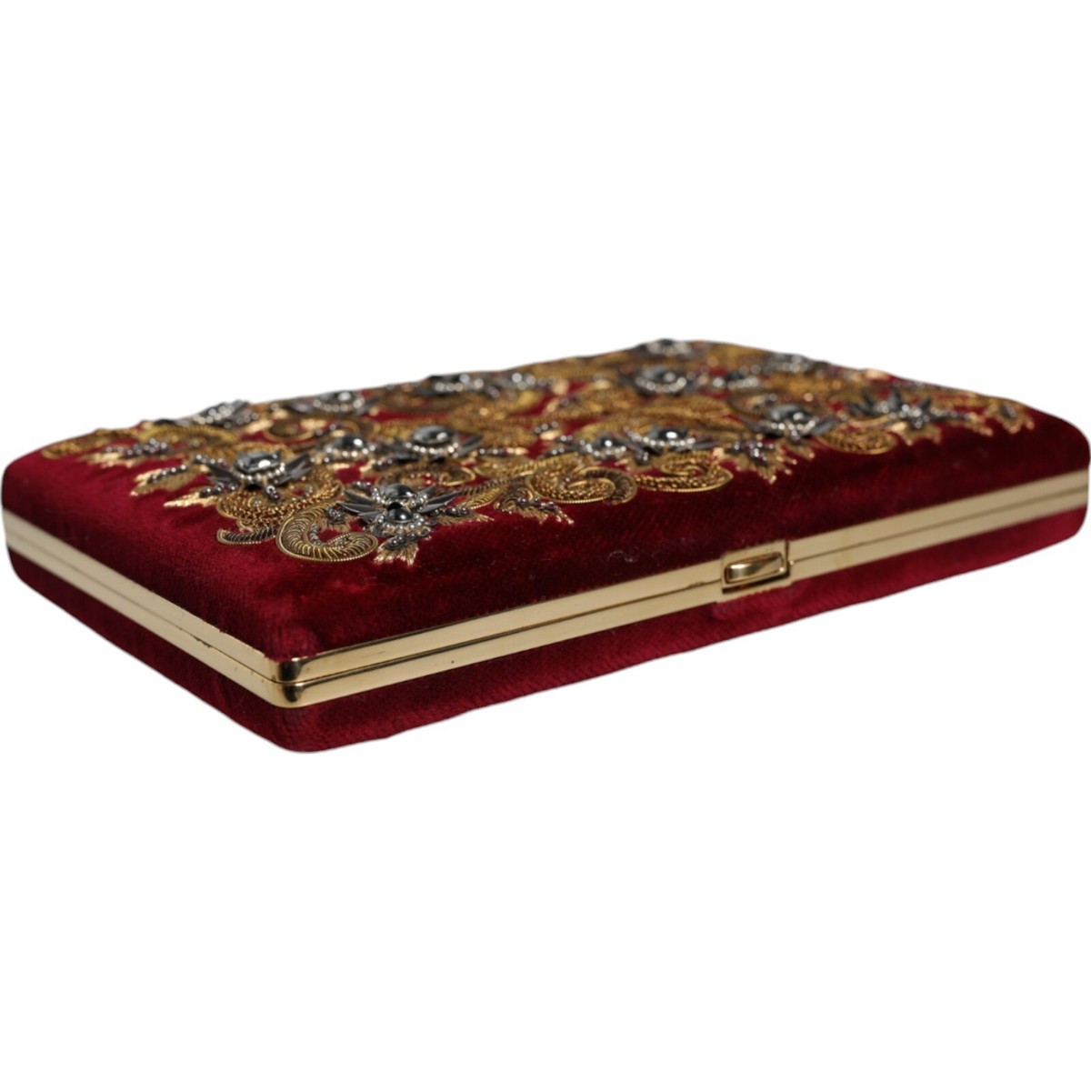 【VIP価格】DOLCE & GABBANA Red Velvet Gold Clutch Dolce & Gabbana Red Velvet Gold Frame Clutch Evening Party
