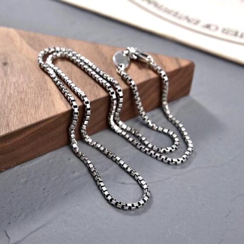 Solid 925 Sterling Silver Mens Unique Micro Tibetan Box Chain Necklace - Picture 2 of 7