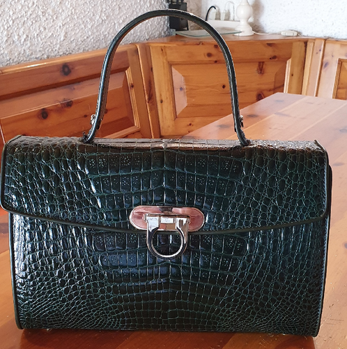 BORSA DONNA VINTAGE MISTO FIBRA RETTILE E PELLE CON CINGHIA - VERDE  BOTTIGLIA | eBay