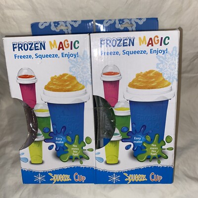  2 PACK  Slushie Cup Frozen Magic Cup Squeeze Cup, Pink/Green