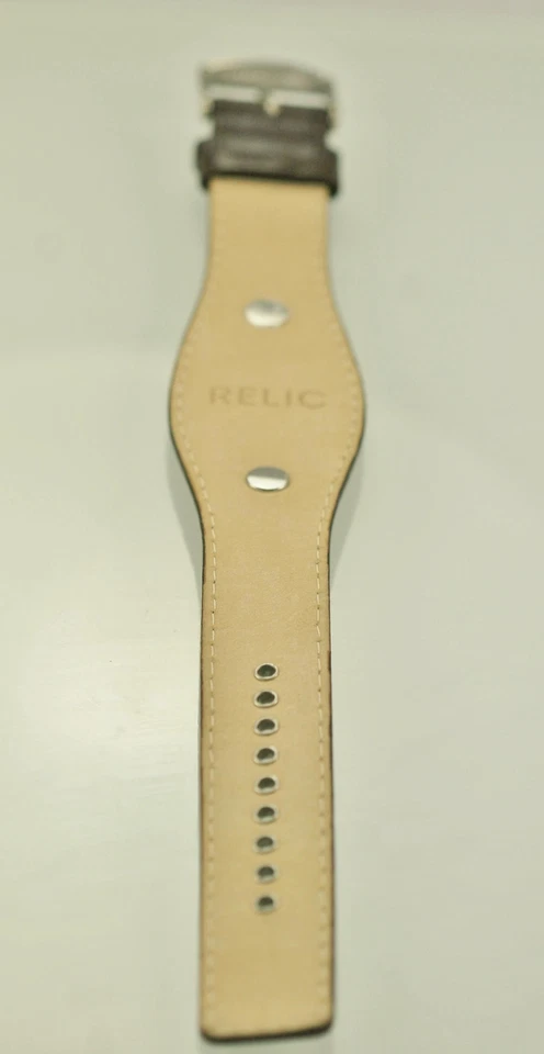 Relic Dark Brown w/Vanilla Canvas/Leather Replacement Wide Cuff Watch Band 10mm - Image 2 of 2
