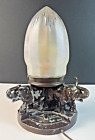Vintage Antique Art Deco Spelter Elephant Lamp w/ Iridescent Cut Glass Shade
