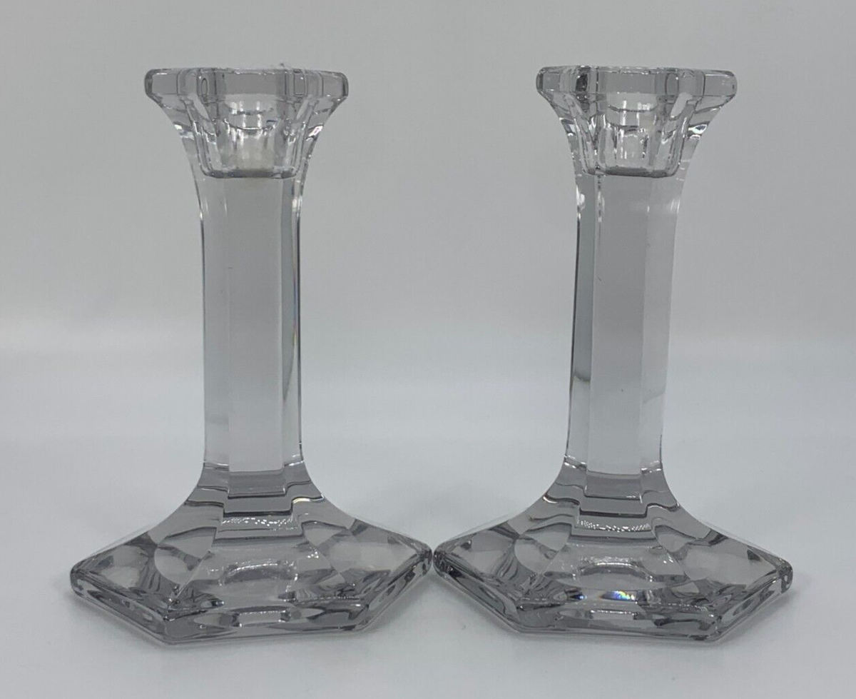 Set of 2 Lead Crystal Candlestick Holders Modern Classic Elegant