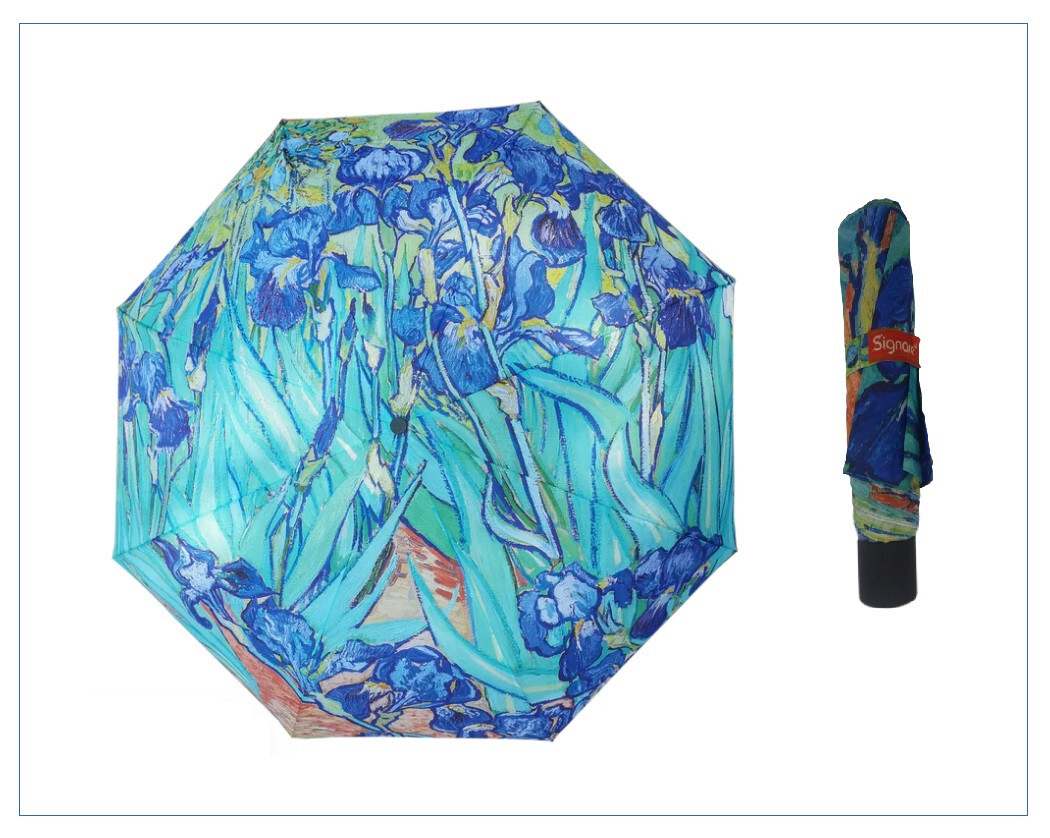 Signare Van Gogh Iris Art Folding Style Compact Umbrella Gift Brolley + Case Fun