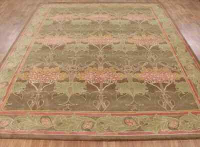 Hand-Tufted Wool Rug Traditional Pottery Green 5x8 Feet William Morris Area Rug
