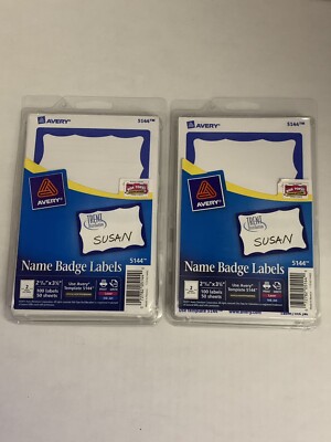 200 AVERY DENNISON BLUE BORDER BADGES NAME TAGS ID LABELS ADHESIVE PEEL LABEL