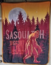 BIGFOOT SASQUATCH YETI APE MAN MOON FOREST BLANKET THROW 50X60 SHERPA BACKING BY