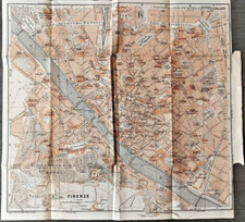 VTG 1906 Italy Firenze Florence Geographical Map Italian Orig 12" x 12" C30-2