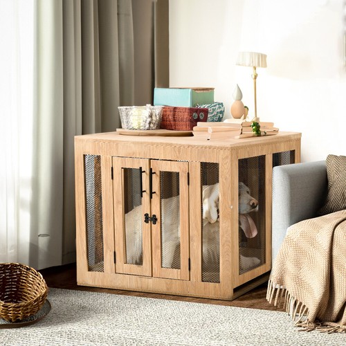 XL Wood Dog Crate Pet Rabbit Cage House Playpen Furniture Kennel End Side Table - Picture 12 of 30