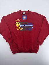 VTG 90s Tweety Bird Looney Tunes Shopping Sweatshirt Crewneck Size L Red NWT