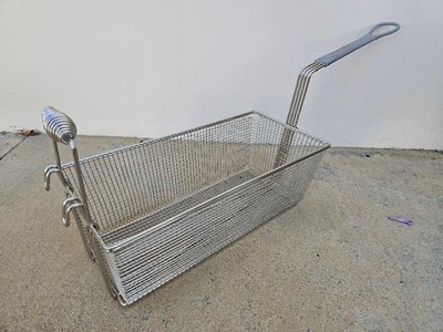 17'' x 8 1/4'' x 6'' Fry / Fryer Basket with Front Hook Grey Handle w/ Front Handle