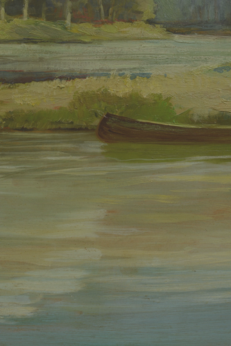 Beau Tableau Paysage Bord de Rivière Bicouac Camp de Scout Vacance Signé Robert - Photo 5/8