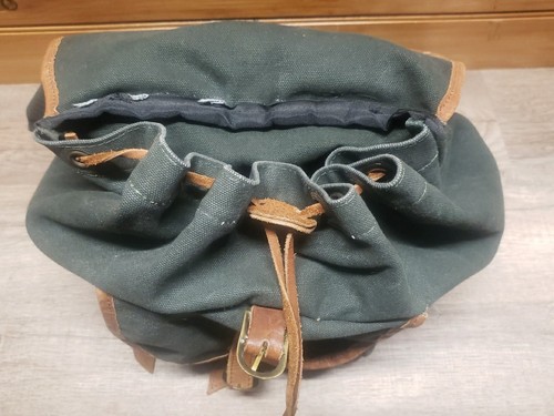 Vintage LL Bean seltener grüner Rucksack Rindslederriemen und Baumwolle # OH950 - Bild 12 von 19