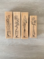 Stampin UP SIMPLE FLORAL 4 Wood Mounted Rubber Stamps Flowers Vases