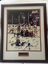 1980 Olympic Hockey Miracle On Ice  -  Team SIGNED Photo with Coach Brooks - COA