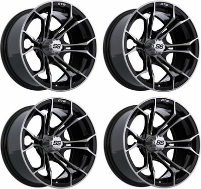 GTW Spyder 14 inch Machined/Black Aluminum Golf Cart Wheel | 3:4 Offset | Set 4