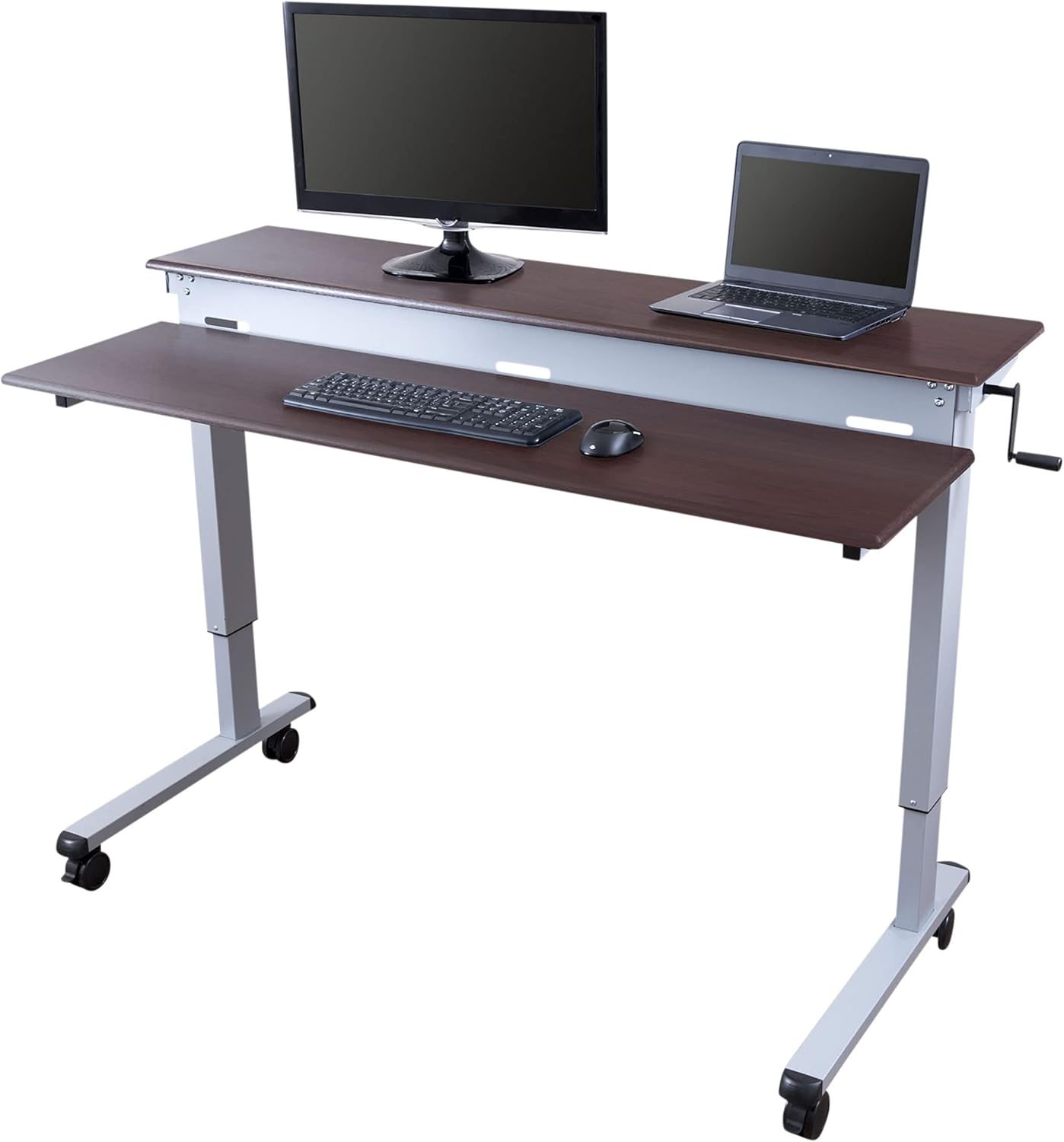 Adjustable 2-Tier Standing Desk with Heavy Duty Steel Frame in Silver-image