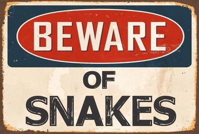 Aluminum Novelty Sign Sticker Tiger Beware Of Snakes 8x12 Funny Metal Sign