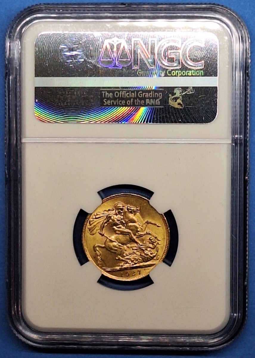 太陽1964 No.13 1927 SA South Africa Gold Sovereign George V MS-64 NGC KM#21 .2355